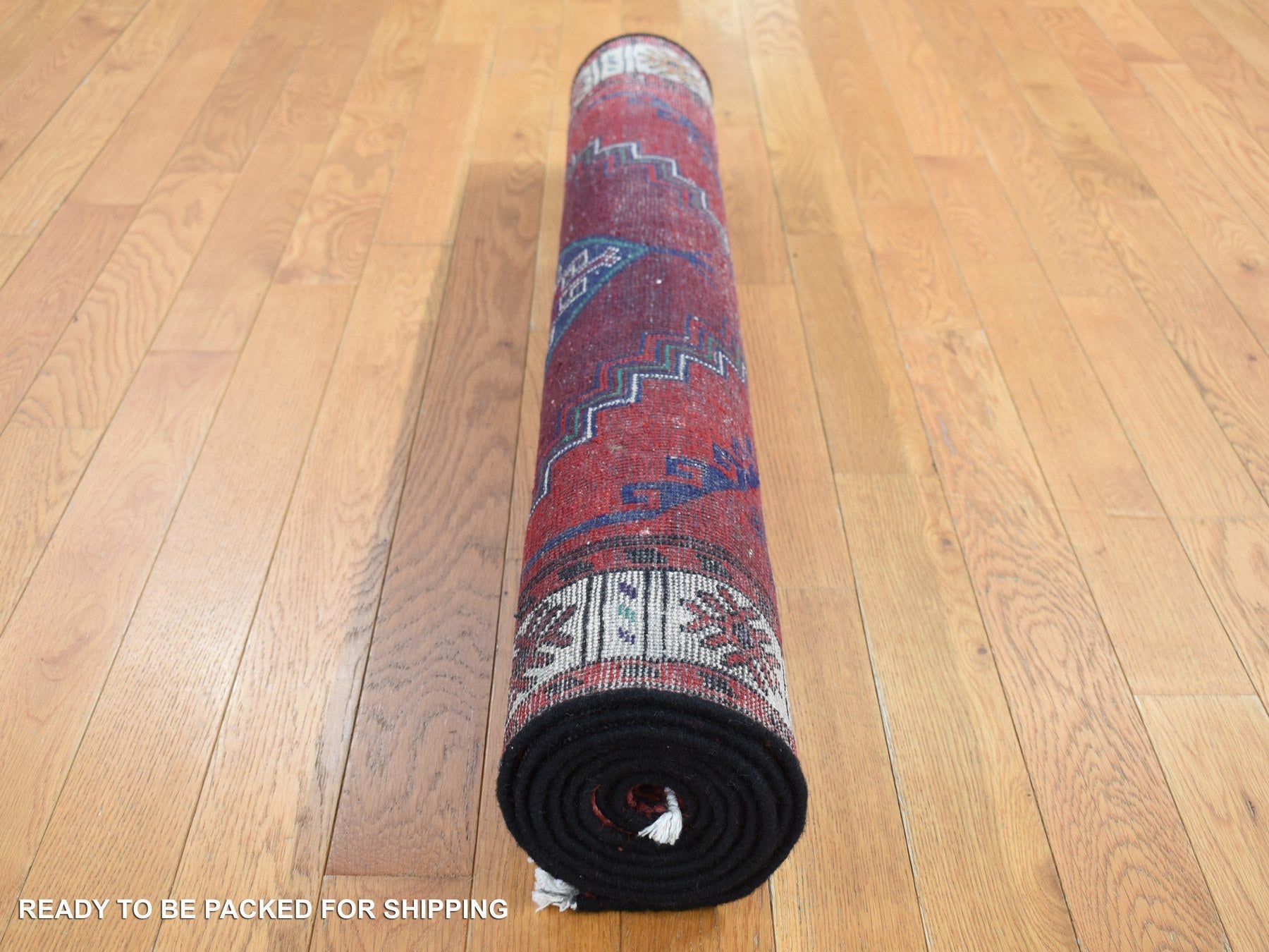 Hamadan Persian hand-knotted wool runner in Red & Ivory, 3'8" x 7'9" — SKU O087443 (view 7)