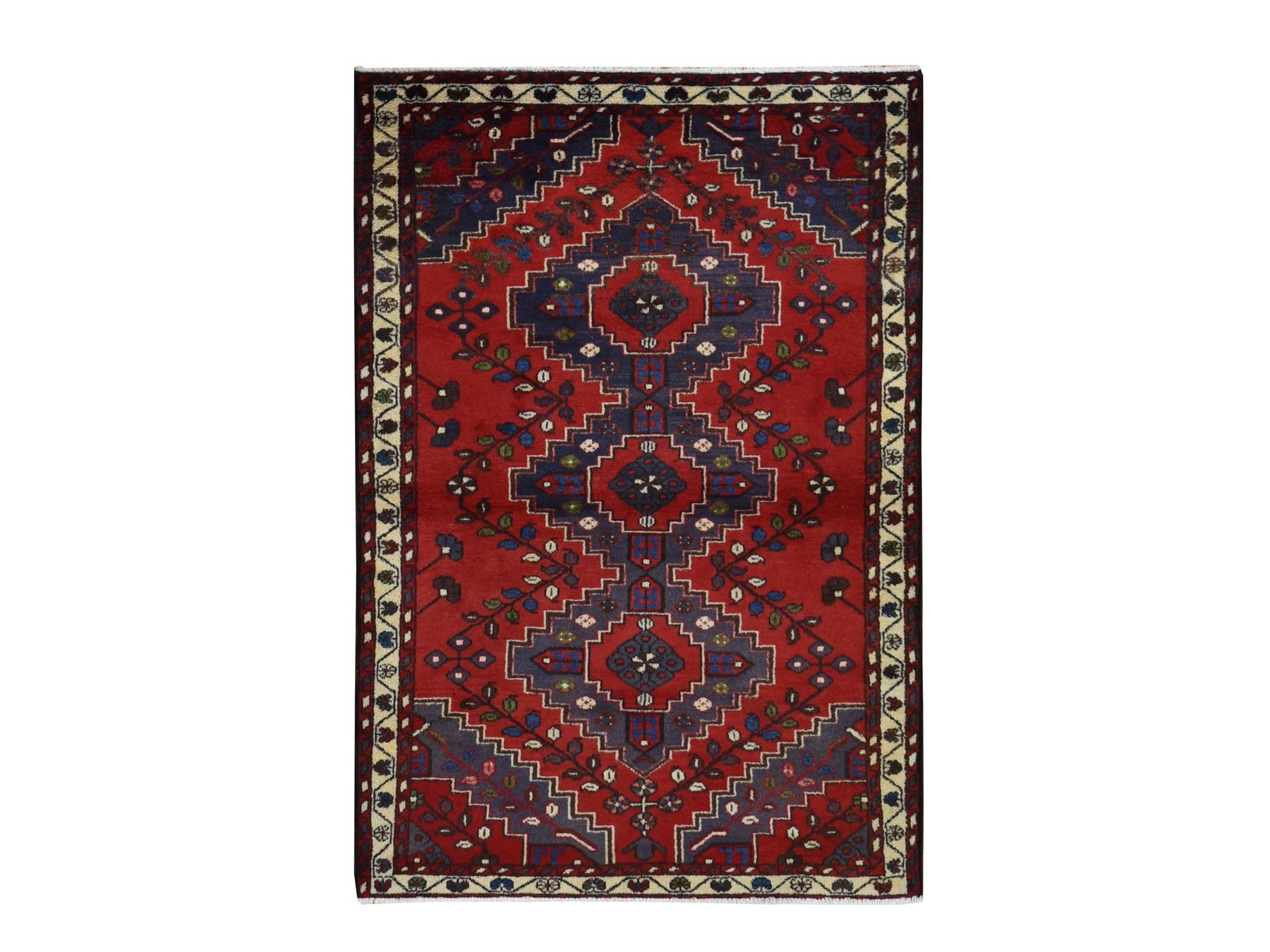 Malayer Persian hand-knotted wool rug in Red & Ivory, 3'5" x 5' — SKU O087447