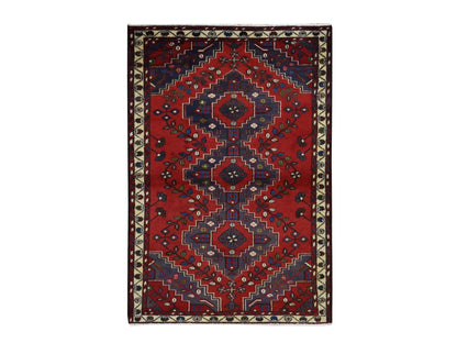 Malayer Persian hand-knotted wool rug in Red & Ivory, 3'5" x 5' — SKU O087447