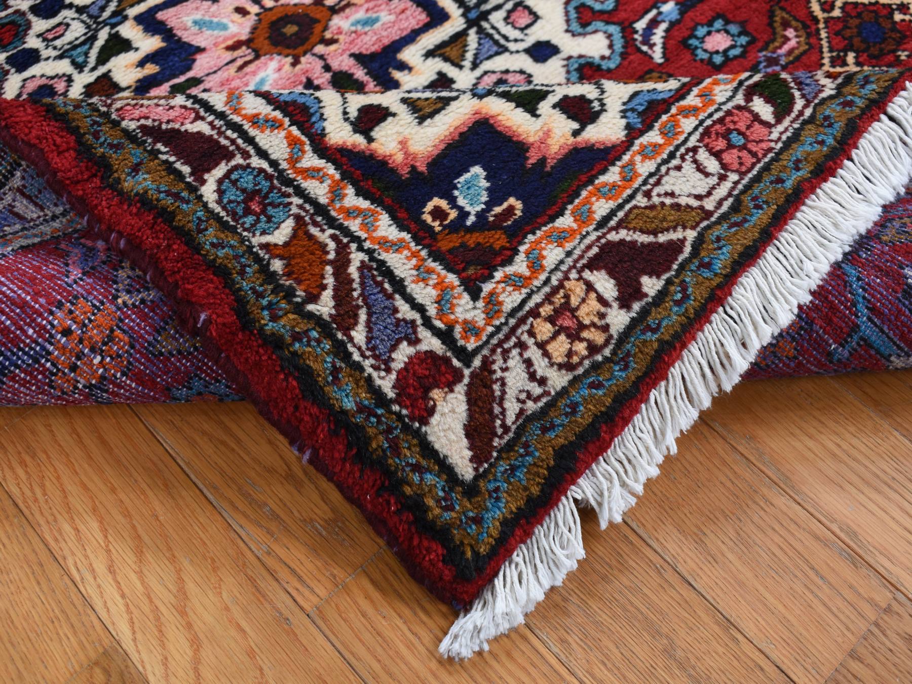 Hamadan Persian hand-knotted wool rug in Red & Ivory, 3'7" x 4'8" — SKU O087457 (view 4)