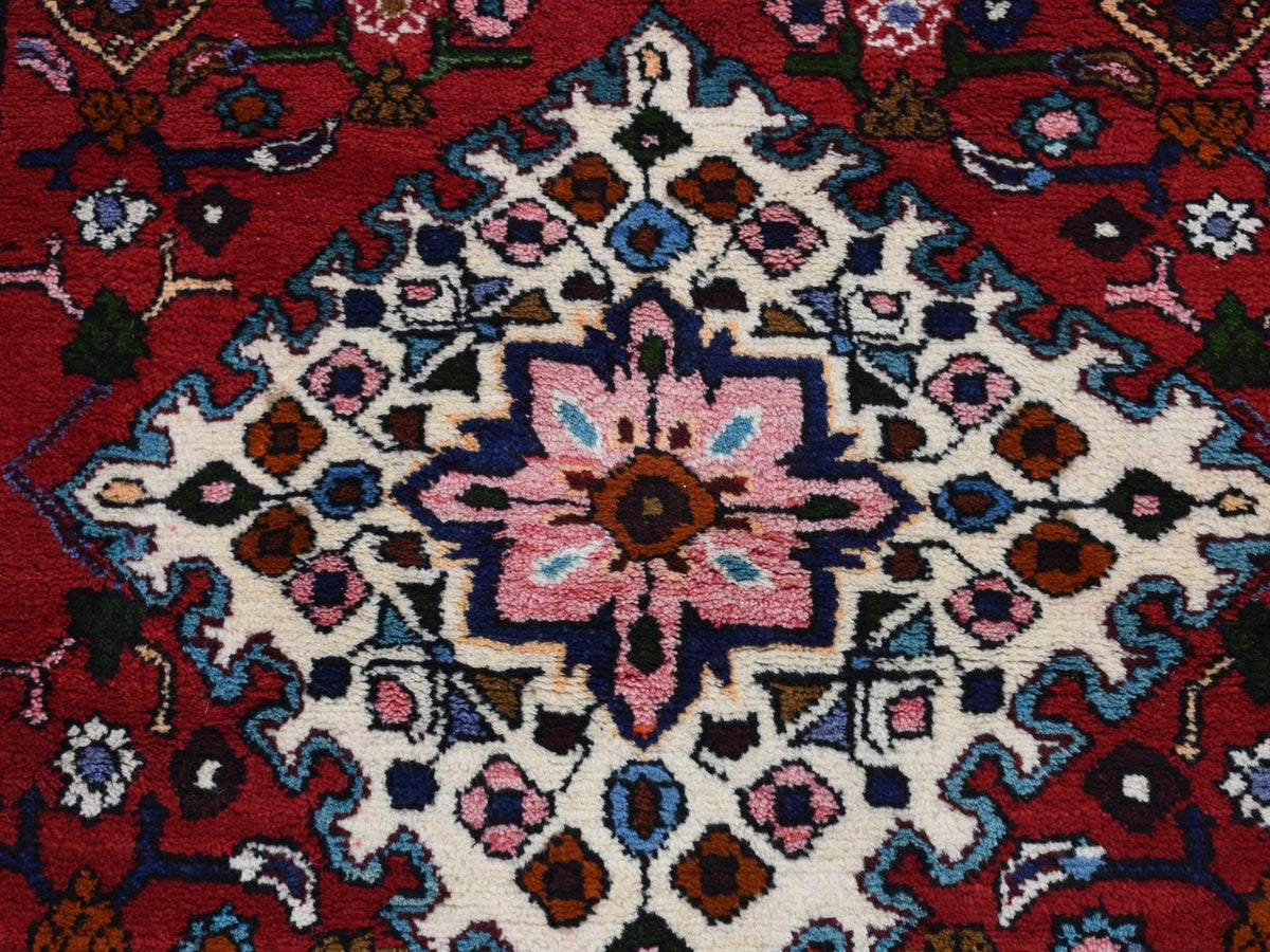 Hamadan Persian hand-knotted wool rug in Red & Ivory, 3'7" x 4'8" — SKU O087457 (view 6)
