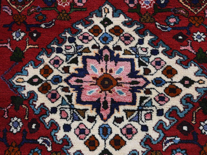 Hamadan Persian hand-knotted wool rug in Red & Ivory, 3'7" x 4'8" — SKU O087457 (view 6)
