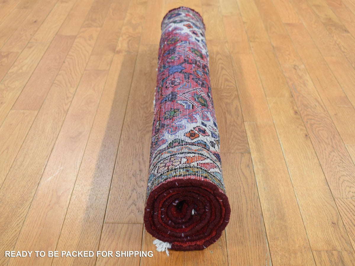 Hamadan Persian hand-knotted wool rug in Red & Ivory, 3'7" x 4'8" — SKU O087457 (view 7)