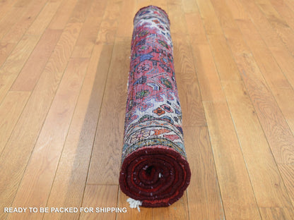 Hamadan Persian hand-knotted wool rug in Red & Ivory, 3'7" x 4'8" — SKU O087457 (view 7)