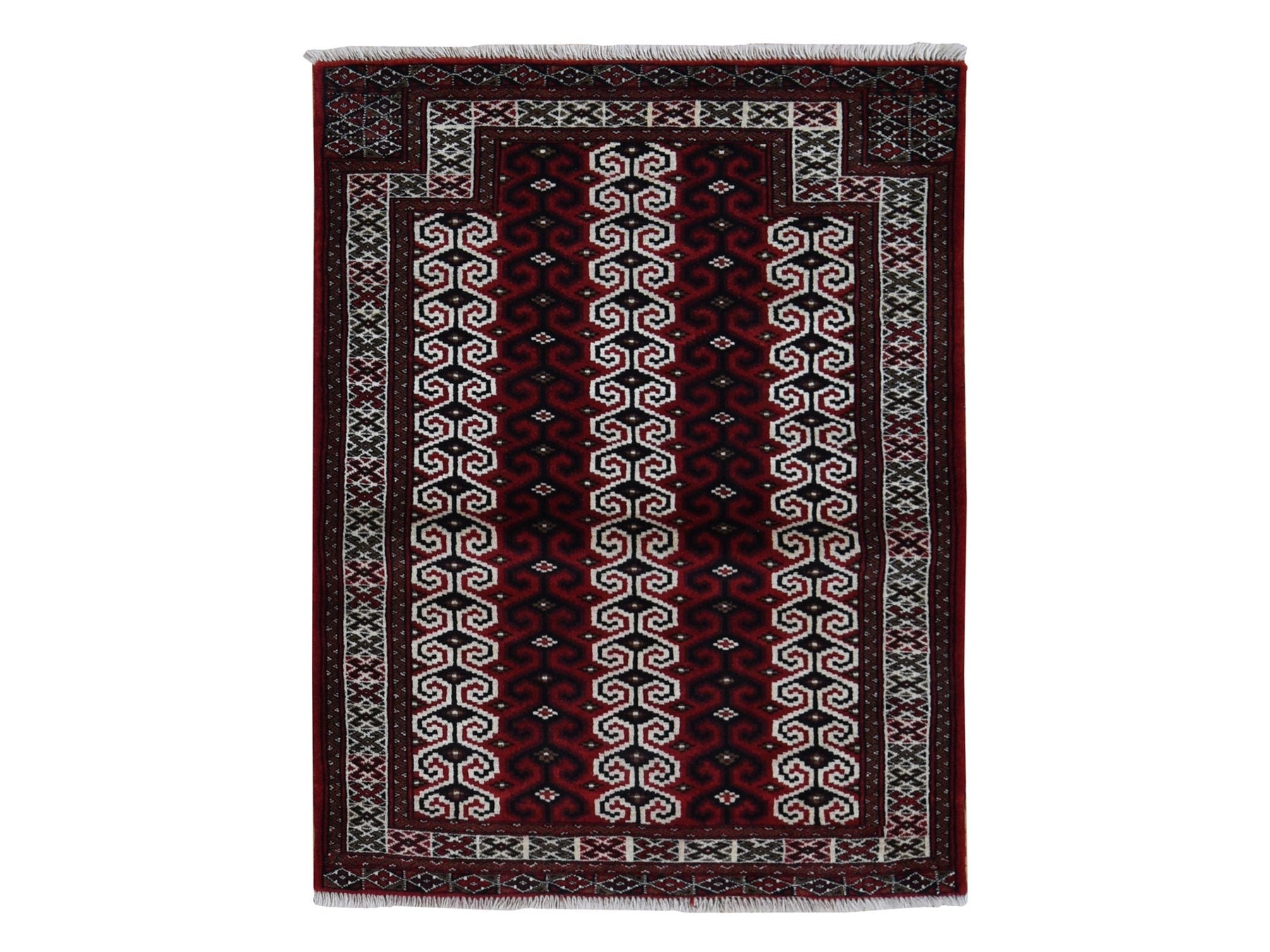 Turkoman Persian hand-knotted wool rug in Red & Ivory, 3'2" x 4'1" — SKU O087460