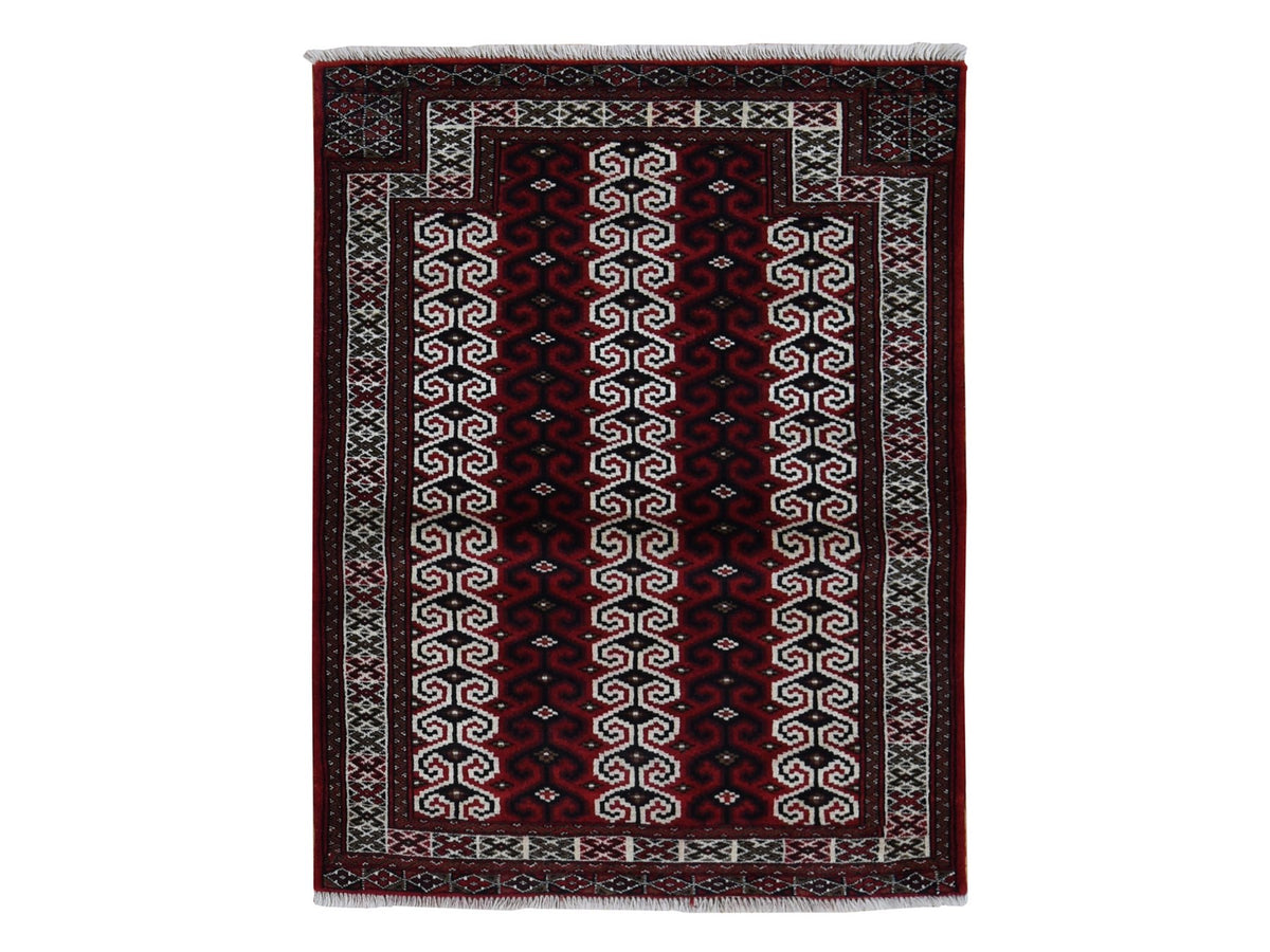Turkoman Persian hand-knotted wool rug in Red & Ivory, 3'2" x 4'1" — SKU O087460