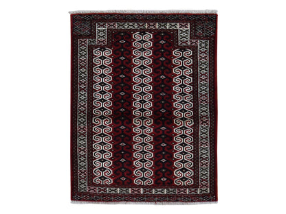 Turkoman Persian hand-knotted wool rug in Red & Ivory, 3'2" x 4'1" — SKU O087460
