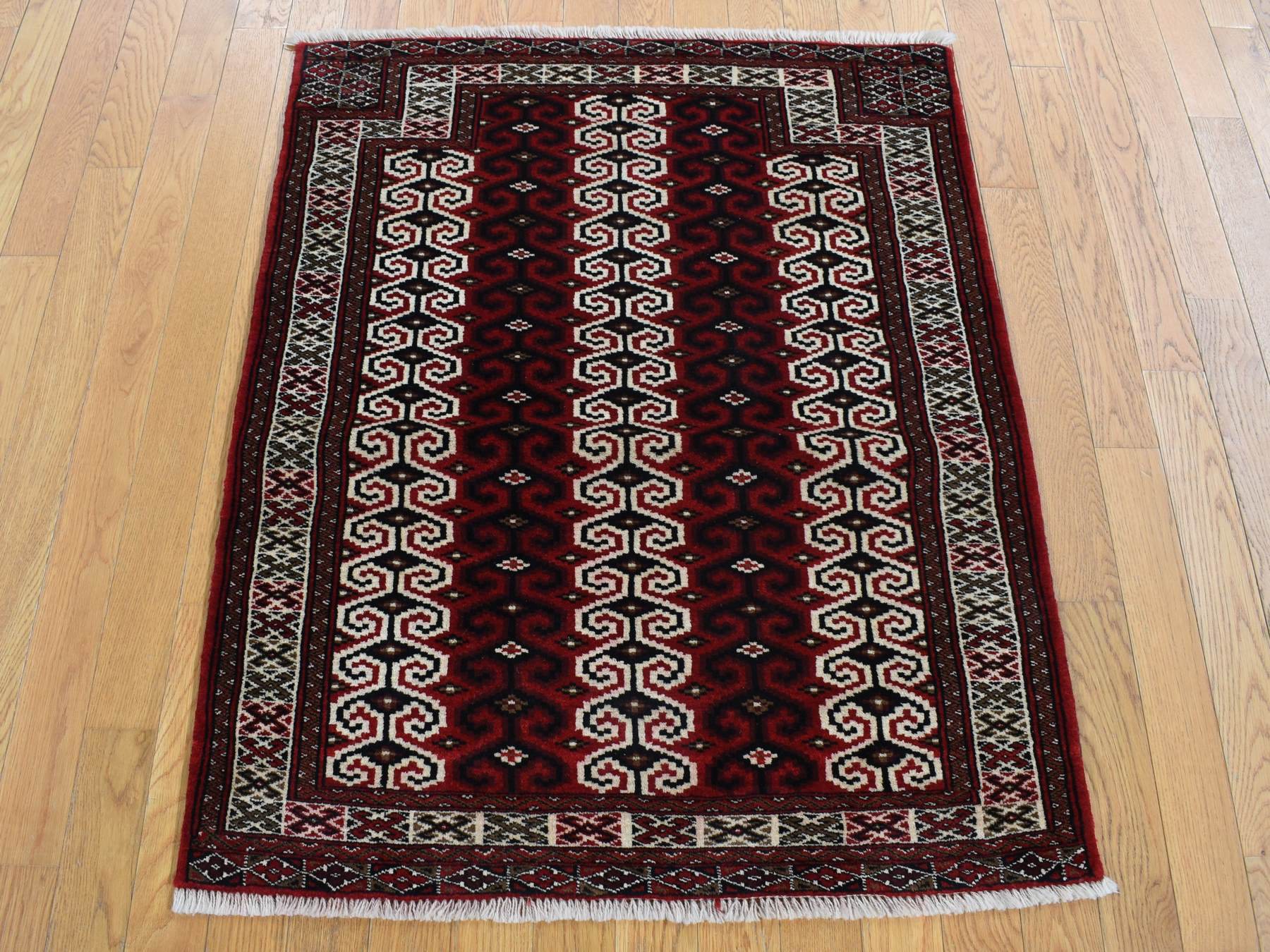 Turkoman Persian hand-knotted wool rug in Red & Ivory, 3'2" x 4'1" — SKU O087460 (view 2)