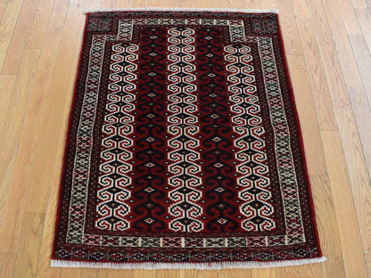 Turkoman Persian hand-knotted wool rug in Red & Ivory, 3'2" x 4'1" — SKU O087460 (view 2)