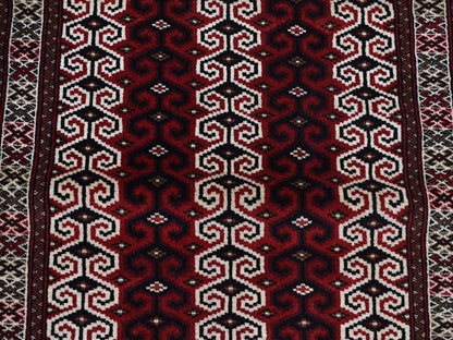 Turkoman Persian hand-knotted wool rug in Red & Ivory, 3'2" x 4'1" — SKU O087460 (view 6)