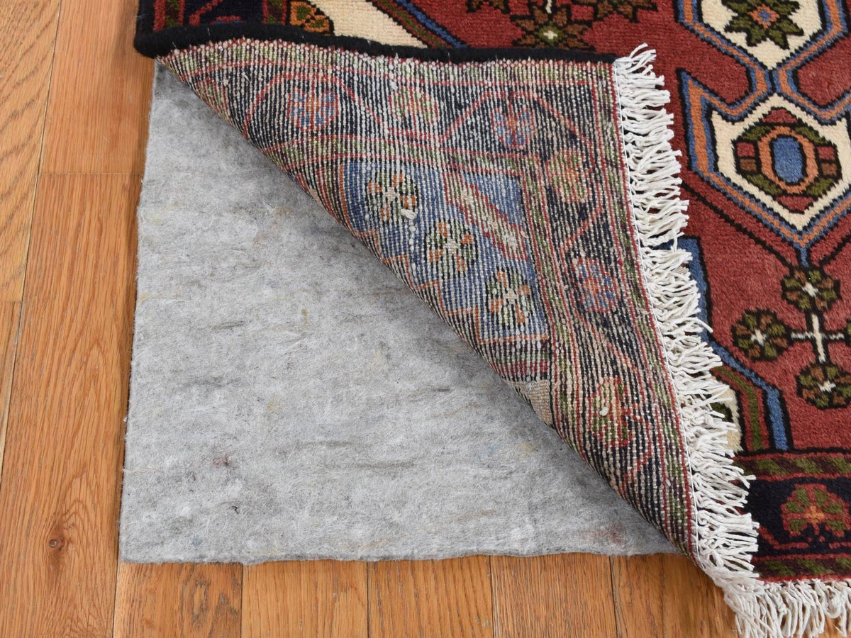 Hamadan Persian hand-knotted wool rug in Red & Midnight Blue, 3'5" x 5' — SKU O087464 (view 3)