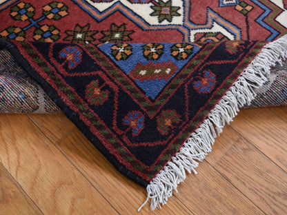 Hamadan Persian hand-knotted wool rug in Red & Midnight Blue, 3'5" x 5' — SKU O087464 (view 4)