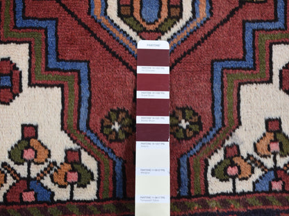 Hamadan Persian hand-knotted wool rug in Red & Midnight Blue, 3'5" x 5' — SKU O087464 (view 5)
