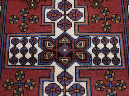 Hamadan Persian hand-knotted wool rug in Red & Midnight Blue, 3'5" x 5' — SKU O087464 (view 6)