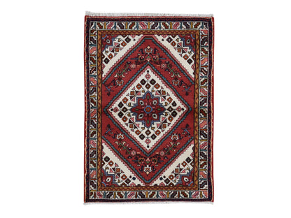 Hamadan Persian hand-knotted wool rug in Red & Ivory, 3'5" x 5'1" — SKU O087468