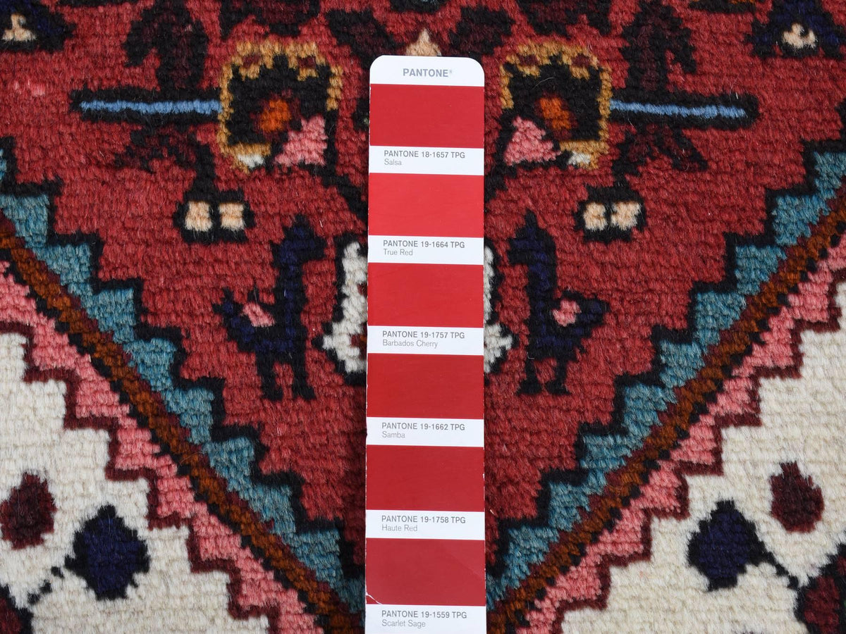 Hamadan Persian hand-knotted wool rug in Red & Ivory, 3'5" x 5'1" — SKU O087468 (view 5)