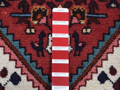 Hamadan Persian hand-knotted wool rug in Red & Ivory, 3'5" x 5'1" — SKU O087468 (view 5)