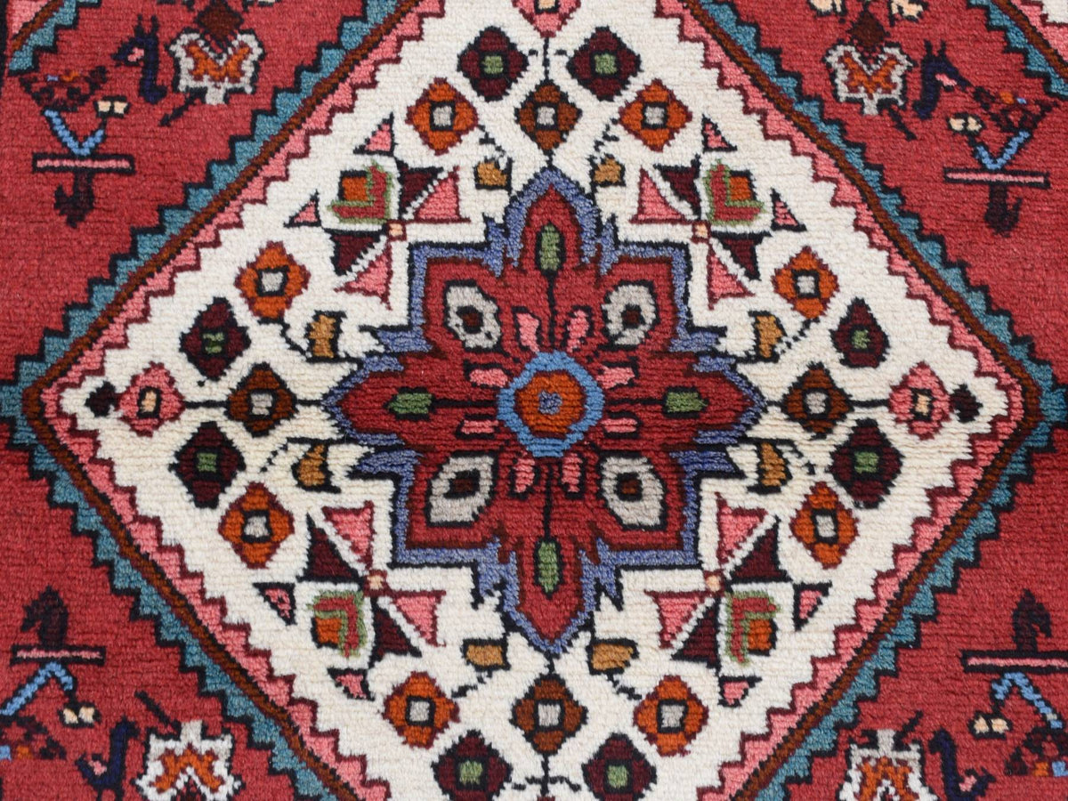 Hamadan Persian hand-knotted wool rug in Red & Ivory, 3'5" x 5'1" — SKU O087468 (view 6)