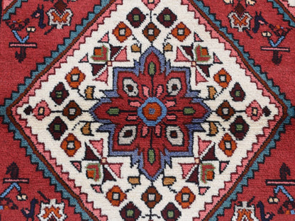 Hamadan Persian hand-knotted wool rug in Red & Ivory, 3'5" x 5'1" — SKU O087468 (view 6)