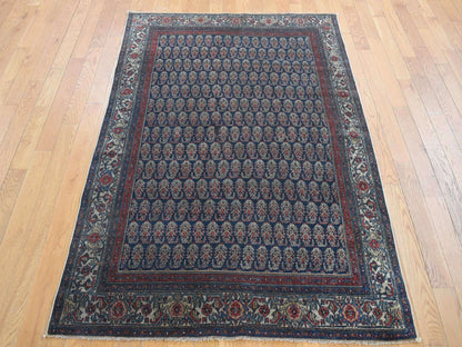Blue 4'0" x 6'0" Vintage Hand knotted Wool Rug - Sku: O087479