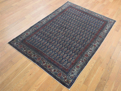 Blue 4'0" x 6'0" Vintage Hand knotted Wool Rug - Sku: O087479