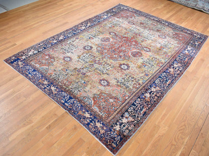 Sarouk Vintage hand-knotted worn wool rug in Green & Blue, 8'4" x 11'6" — SKU O087480 (view 3)