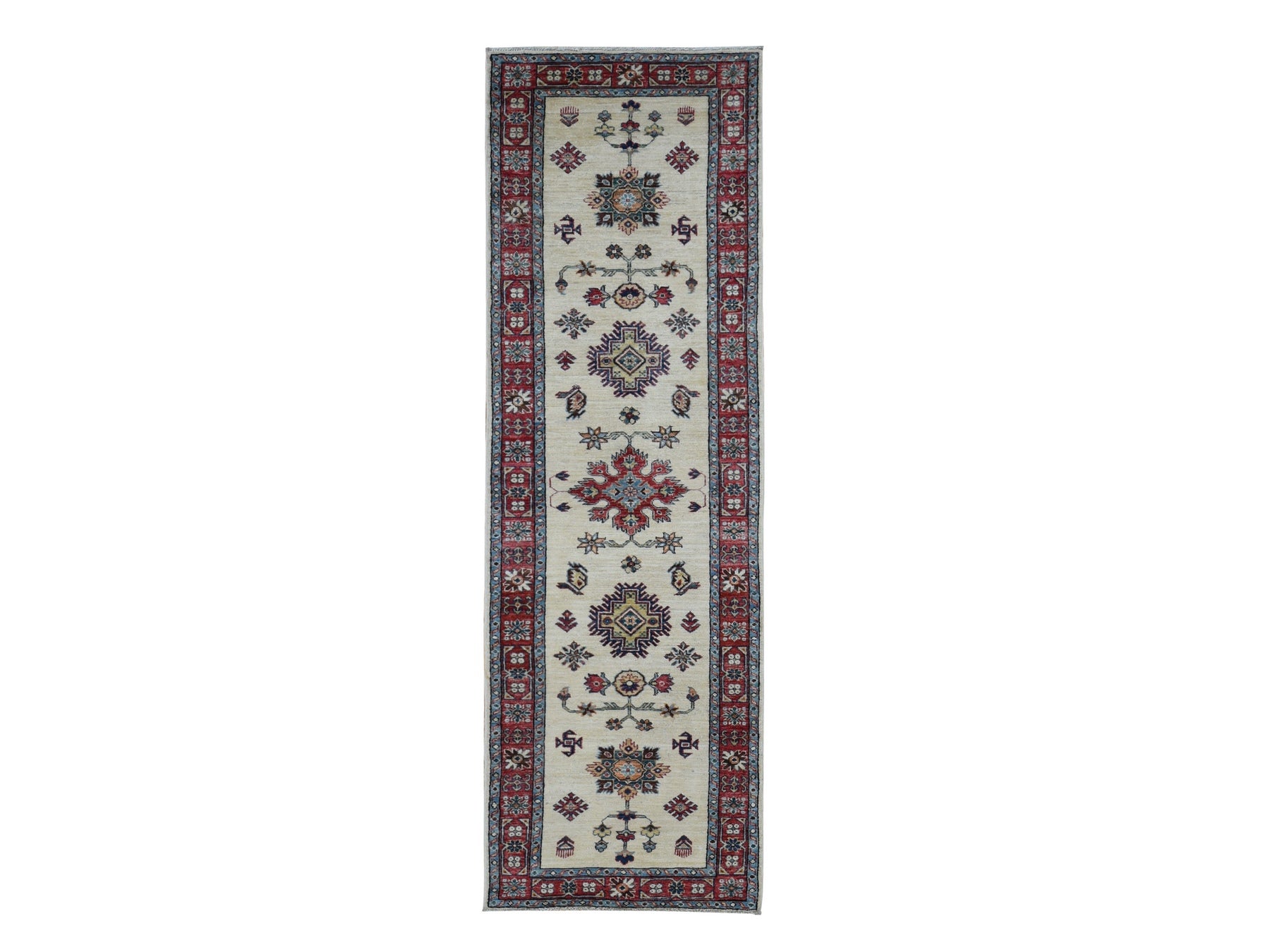 Kazak Kazak hand-knotted wool runner in Ivory & Red, 2'9" x 8'7" — SKU O087493