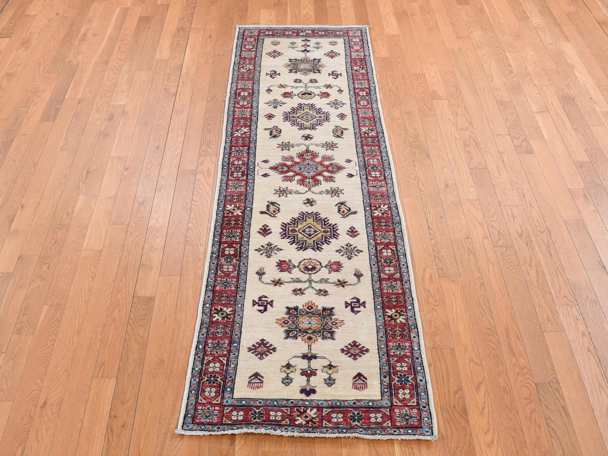 Kazak Kazak hand-knotted wool runner in Ivory & Red, 2'9" x 8'7" — SKU O087493 (view 2)