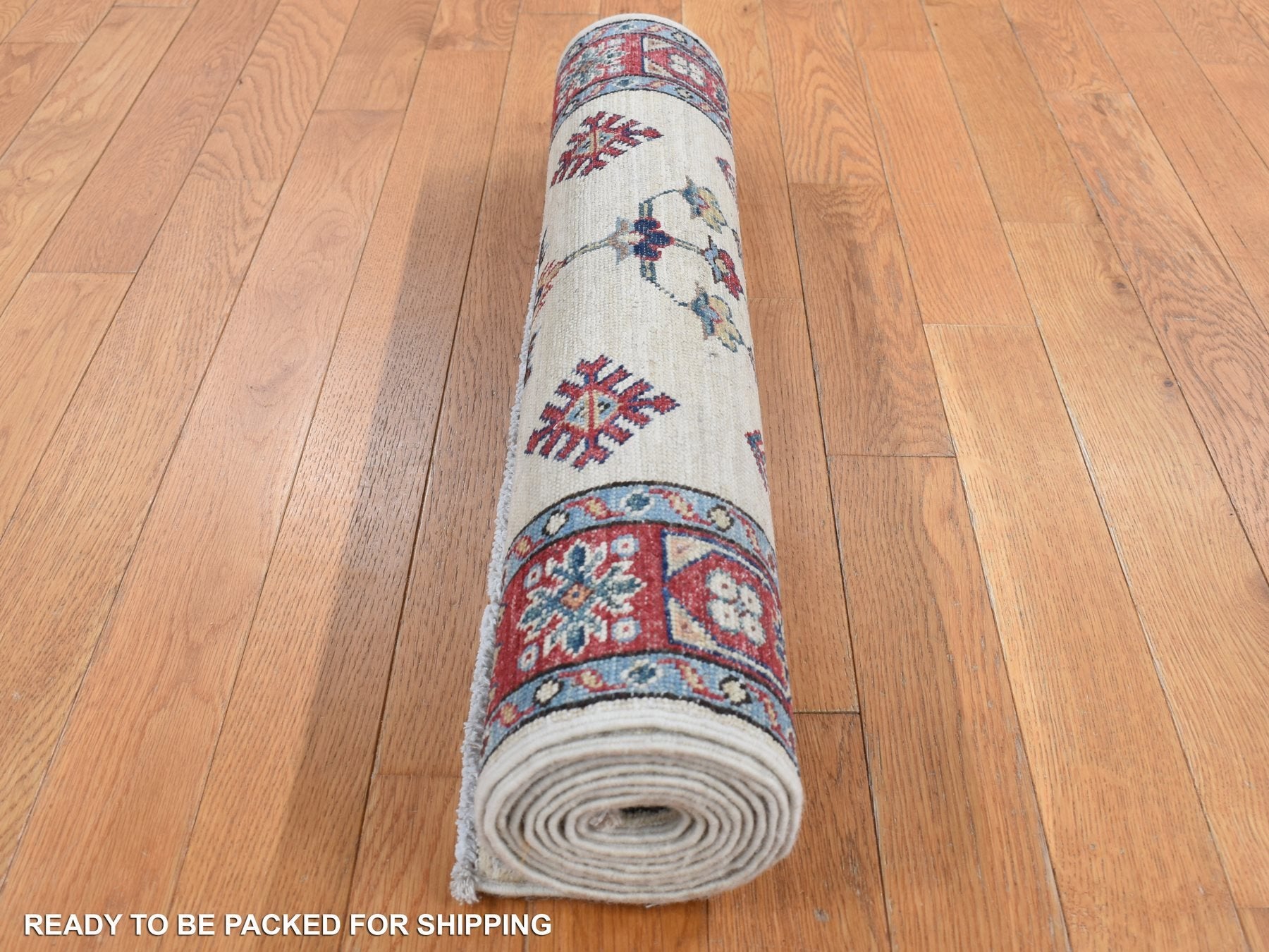 Kazak Kazak hand-knotted wool runner in Ivory & Red, 2'9" x 8'7" — SKU O087493 (view 7)