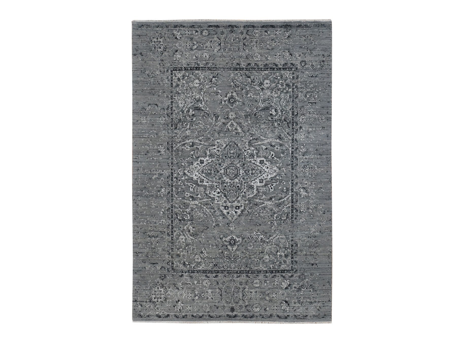 Transitional hand-knotted wool/silk rug in Gray, 6' x 9' — SKU O087509