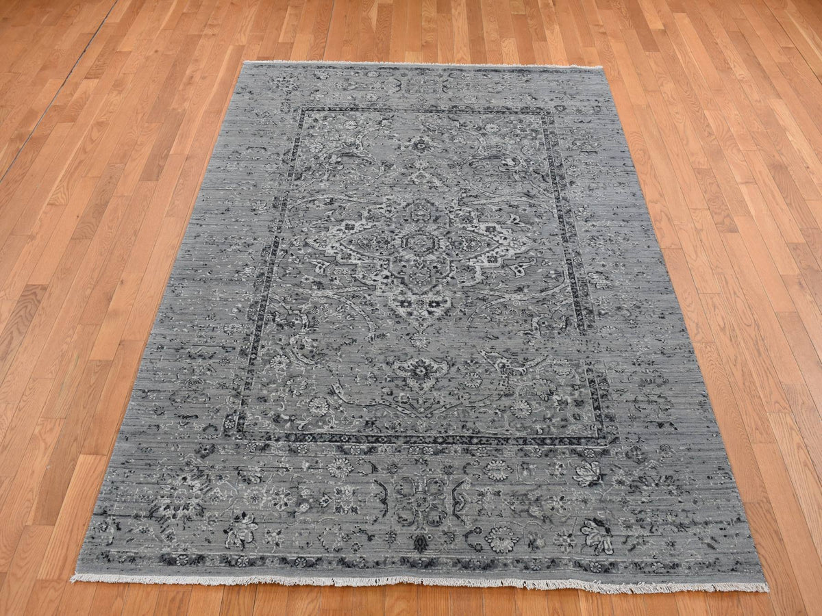 Transitional hand-knotted wool/silk rug in Gray, 6' x 9' — SKU O087509 (view 2)