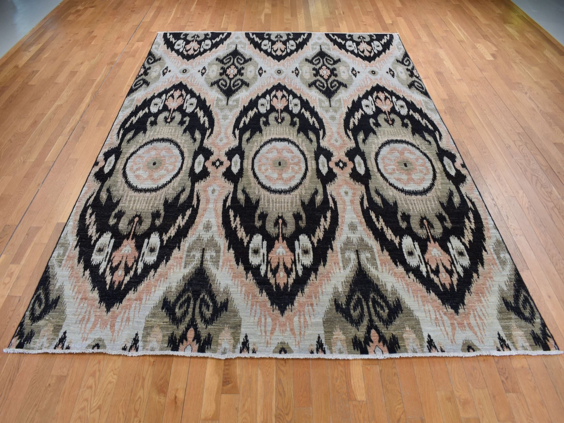 Ikat And Suzani Design hand-knotted wool rug in Black, 9'1" x 13' — SKU O087513 (view 2)