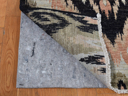 Black 9'1" x 13'0" Ikat And Suzani Design Hand knotted Wool Rug - Sku: O087513