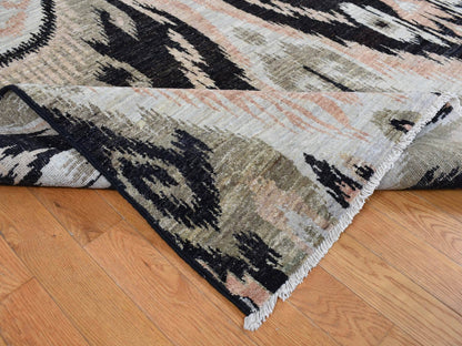 Black 9'1" x 13'0" Ikat And Suzani Design Hand knotted Wool Rug - Sku: O087513