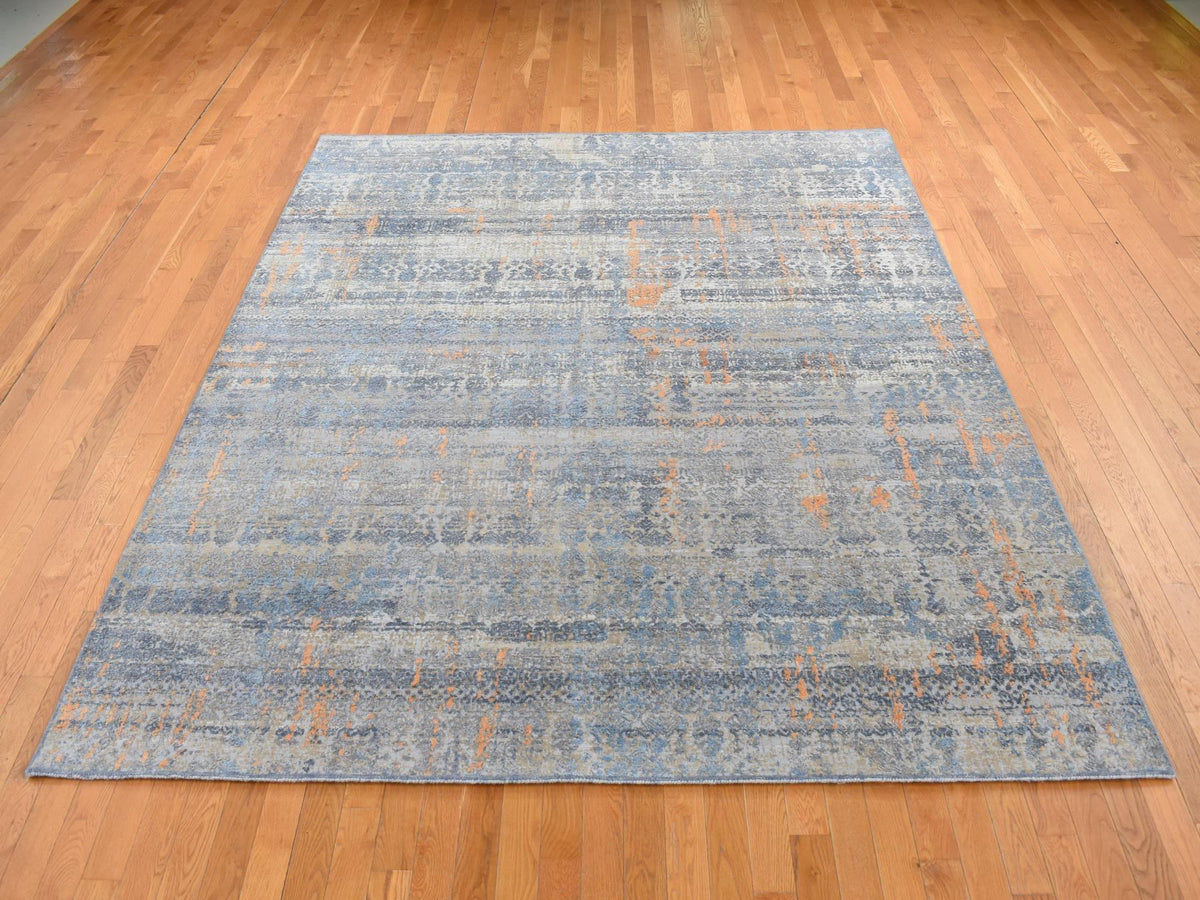 Modern / Contemporary hand-knotted wool/silk rug in Blue, 8' x 10' — SKU O087514 (view 2)