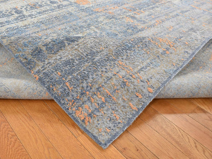 Blue 8'0" x 10'0" Modern and Contemporary Hand knotted Wool/Silk Rug - Sku: O087514