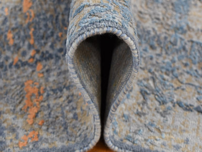 Blue 8'0" x 10'0" Modern and Contemporary Hand knotted Wool/Silk Rug - Sku: O087514