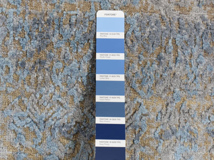 Blue 8'0" x 10'0" Modern and Contemporary Hand knotted Wool/Silk Rug - Sku: O087514
