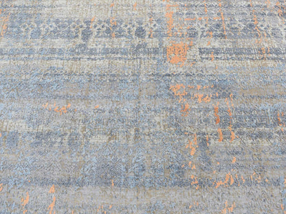Blue 8'0" x 10'0" Modern and Contemporary Hand knotted Wool/Silk Rug - Sku: O087514