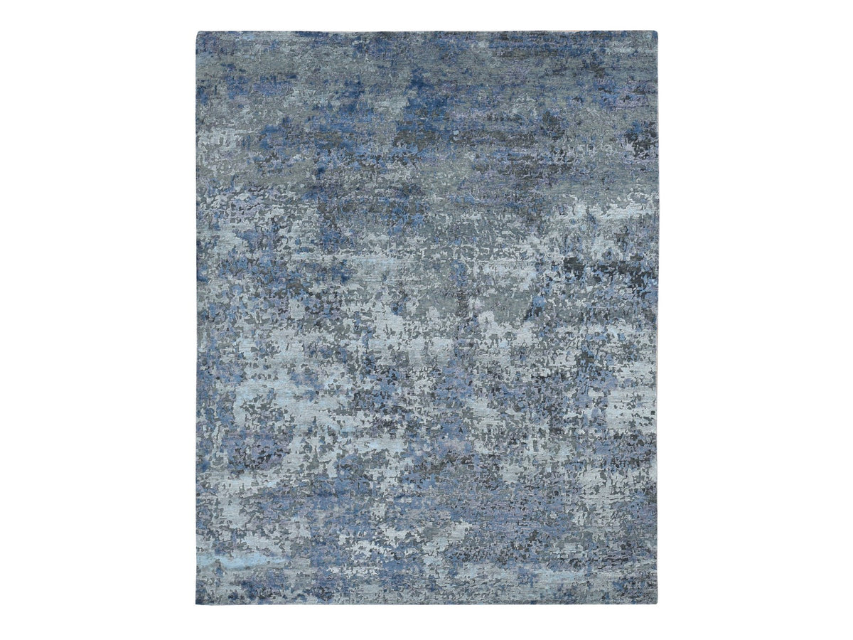 Modern / Contemporary hand-knotted wool/silk rug in Gray, 7'10" x 9'9" — SKU O087515