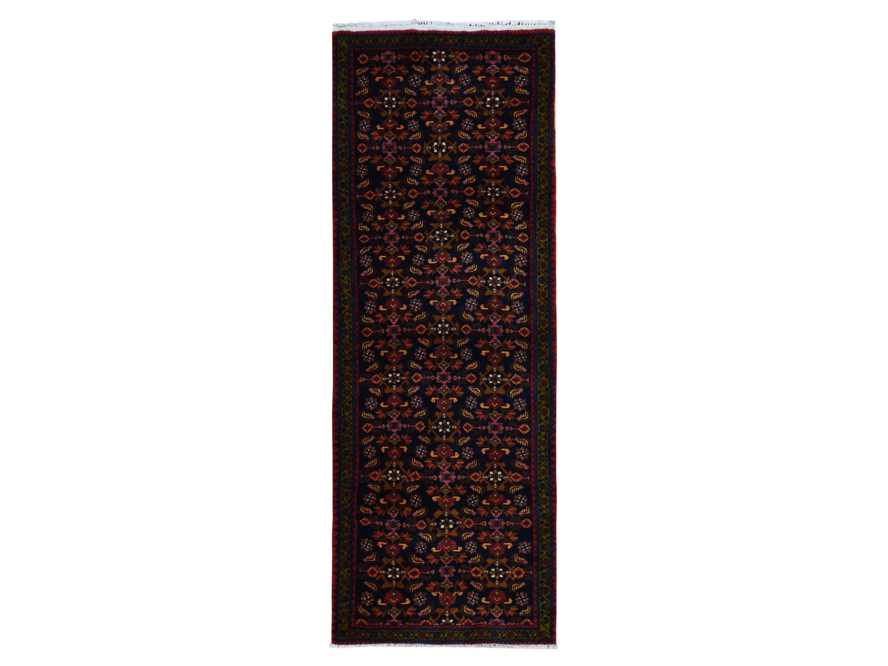 Blue 3'9" x 9'7" Persian Hand knotted Wool Rug - Sku: O087523