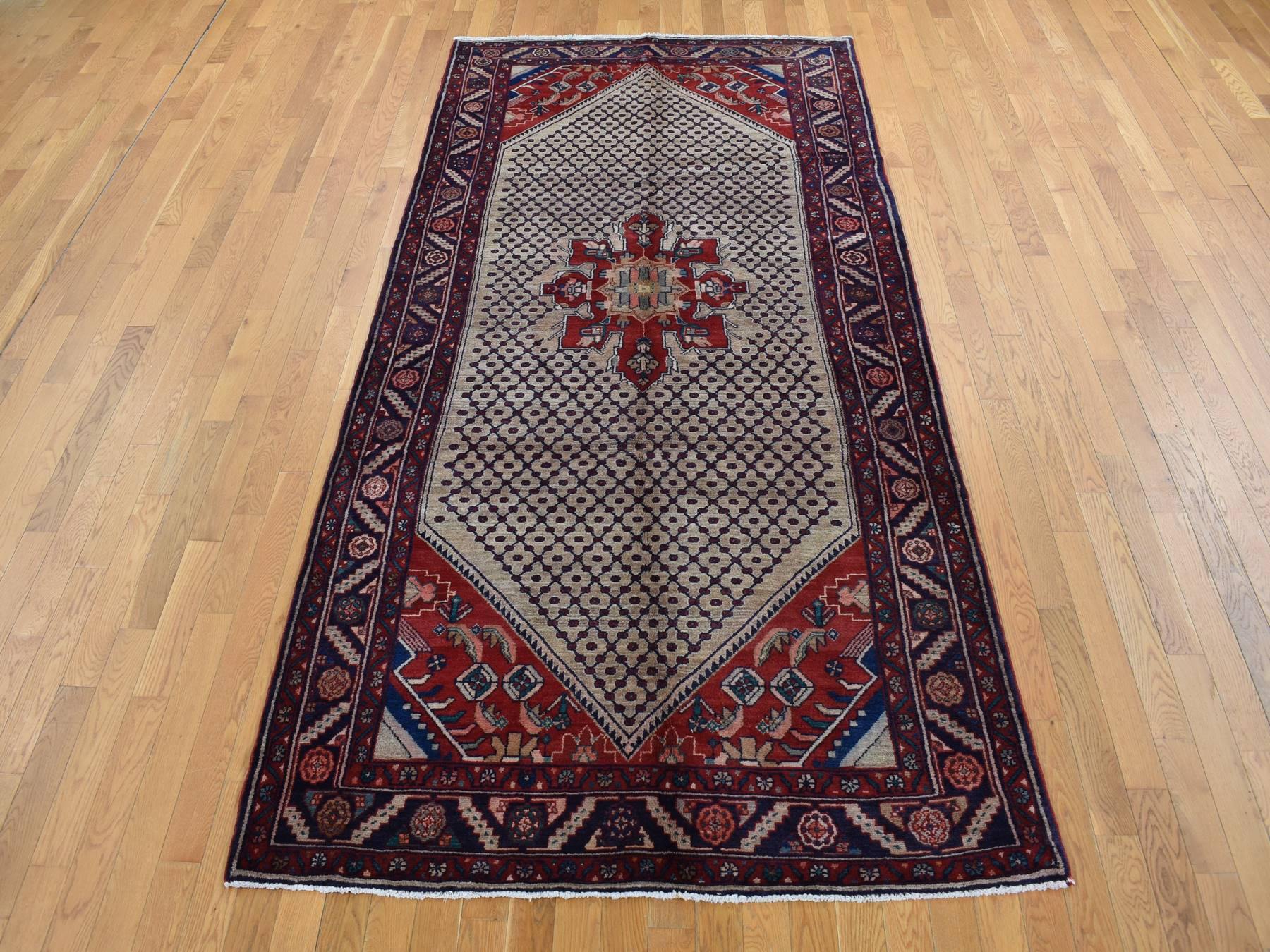 Hamadan Persian hand-knotted wool rug in Brown & Yale Blue, 5'1" x 10'2" — SKU O087527 (view 2)