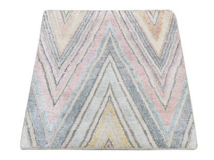 Modern / Contemporary hand-knotted silk rug in Blue, 2' x 2' — SKU O087545