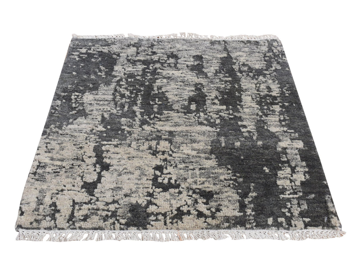 Modern / Contemporary hand-knotted wool rug in Black, 2' x 2' — SKU O087546