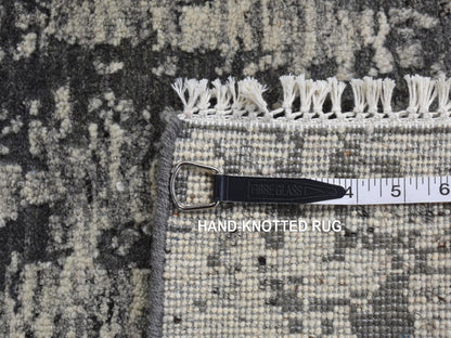 Black 2'0" x 2'0" Modern and Contemporary Hand knotted Wool Rug - Sku: O087546