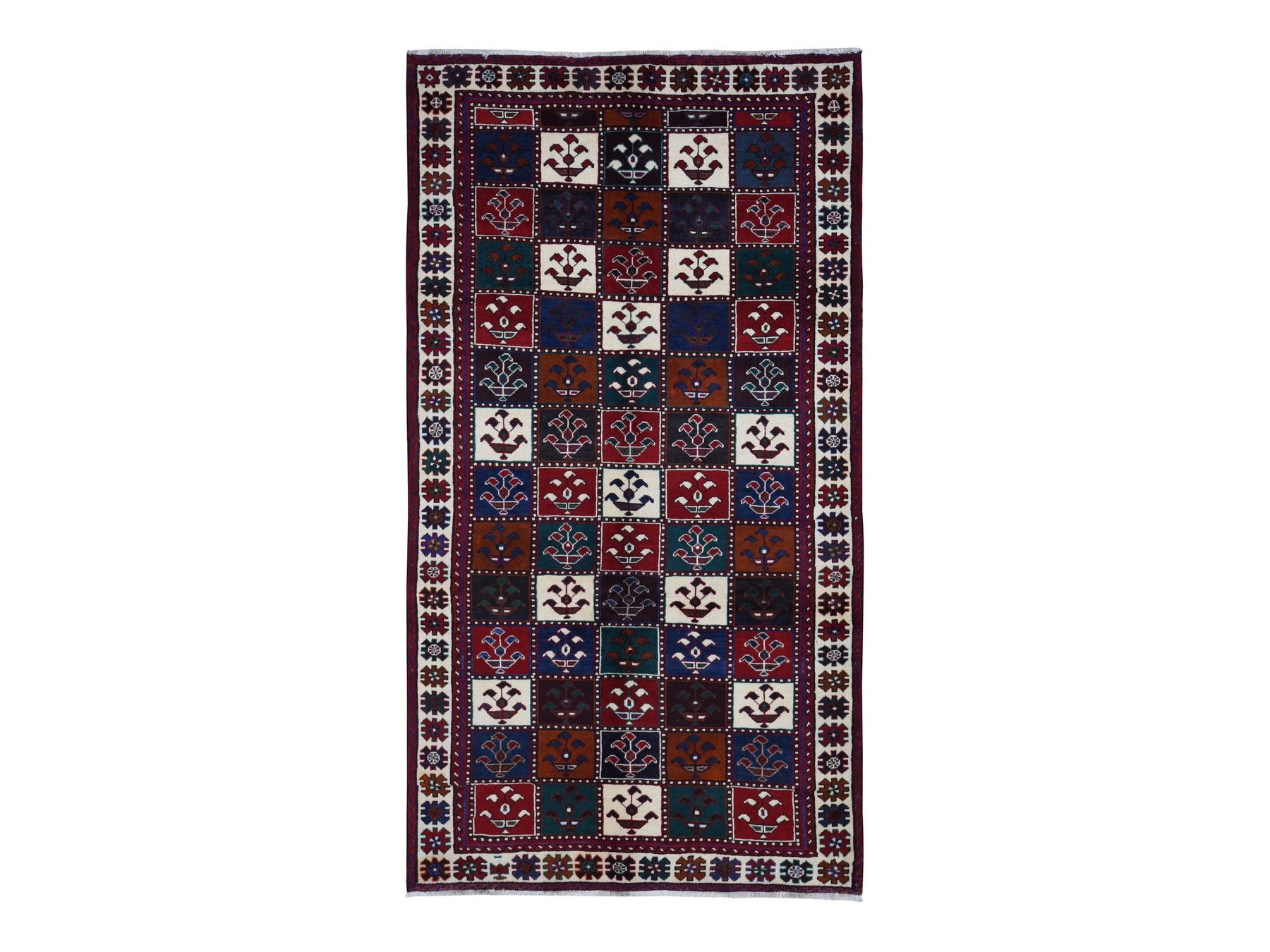 Bakhtiari Persian hand-knotted wool rug in Red & Ivory, 4'10" x 9'2" — SKU O087552
