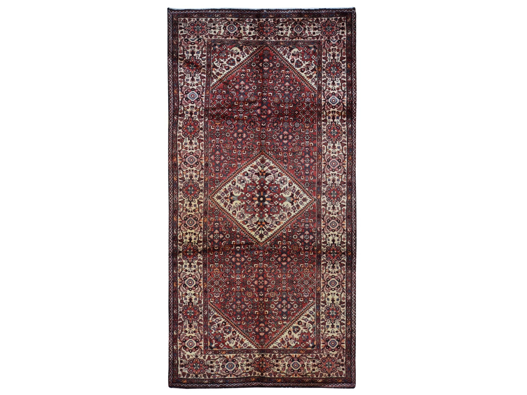 Bakhtiari Persian hand-knotted wool runner in Red & Ivory, 5'3" x 11' — SKU O087559