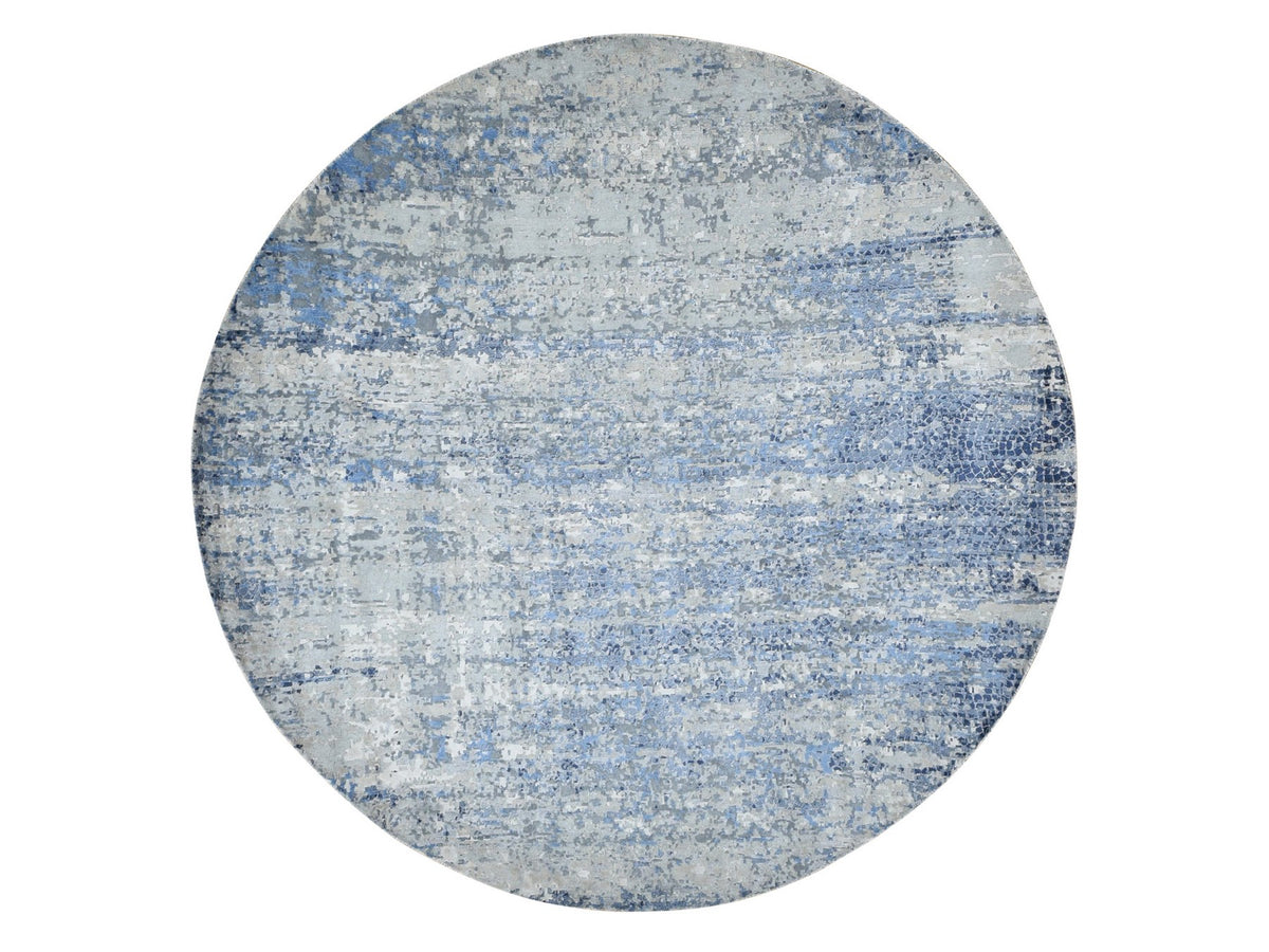 Modern / Contemporary hand-knotted wool/silk rug in Blue, 8'10" x 8'10" — SKU O087568