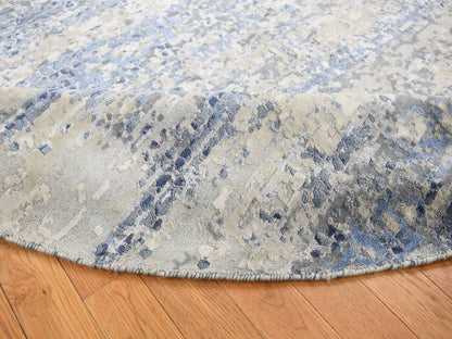 Blue 8'10" x 8'10" Modern and Contemporary Hand knotted Wool/Silk Rug - Sku: O087568
