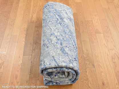 Blue 8'10" x 8'10" Modern and Contemporary Hand knotted Wool/Silk Rug - Sku: O087568